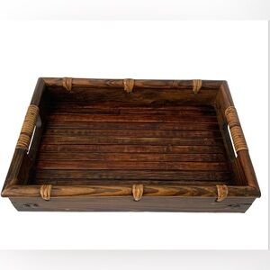 Decorative Wood Rectangle Serving Tray with Handles